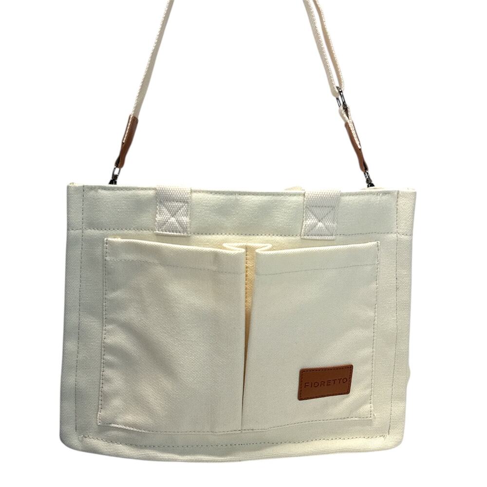 Canvas Tote Bag Cream Off White Laptop Work Teacher Nurse Organizer Crossbody - Picture 5 of 10